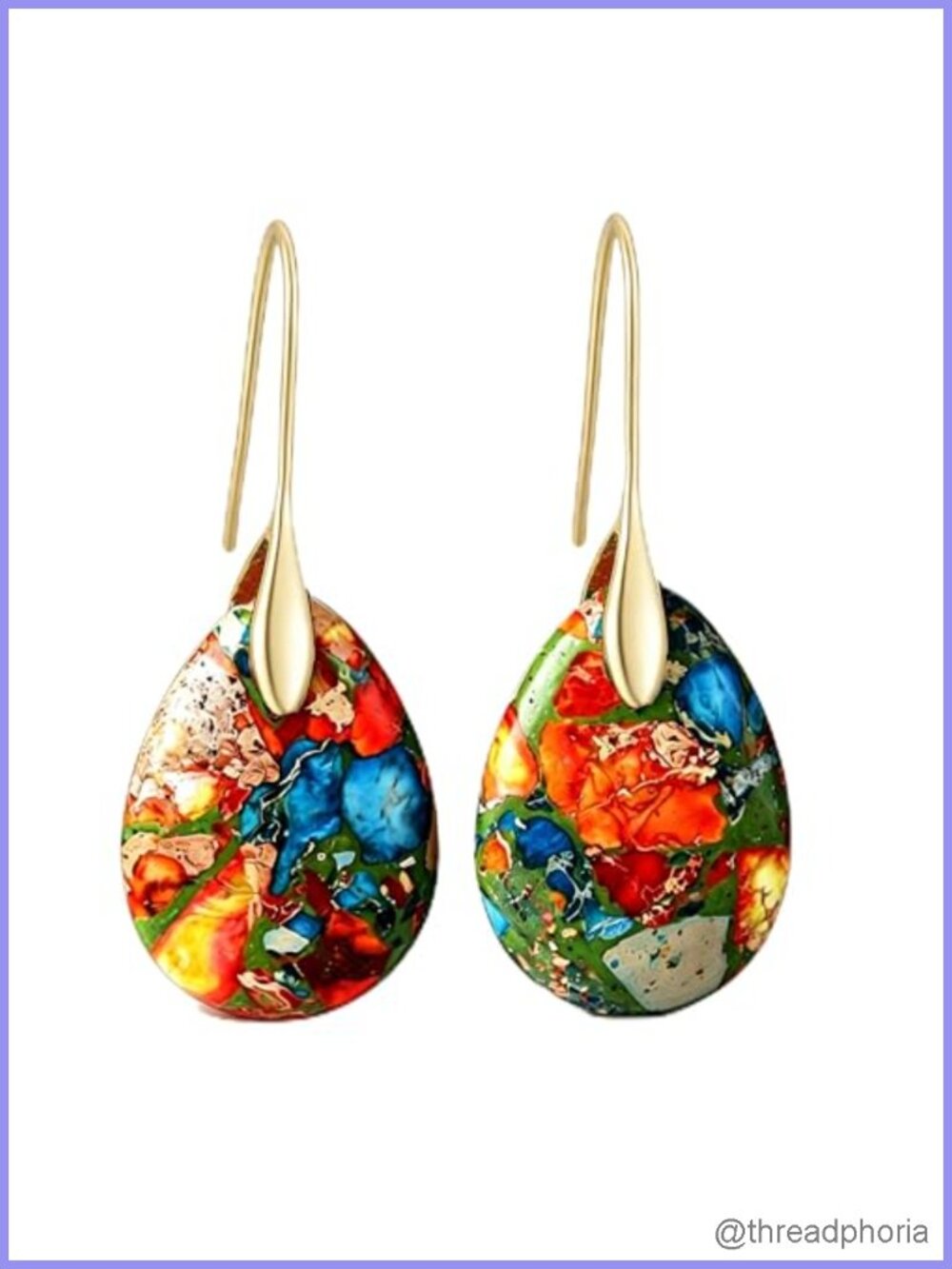 Boho Imperial Jasper Dangle Earrings Hypoallergenic 14K Gold Plated